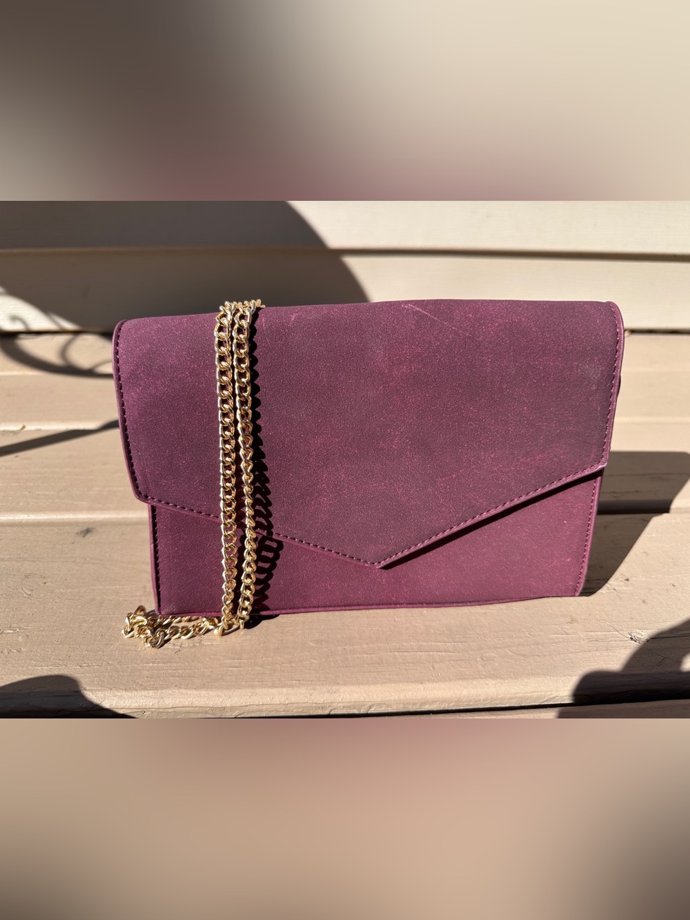 Classic Envelope Crossbody Bag in Plum with Gold Chain